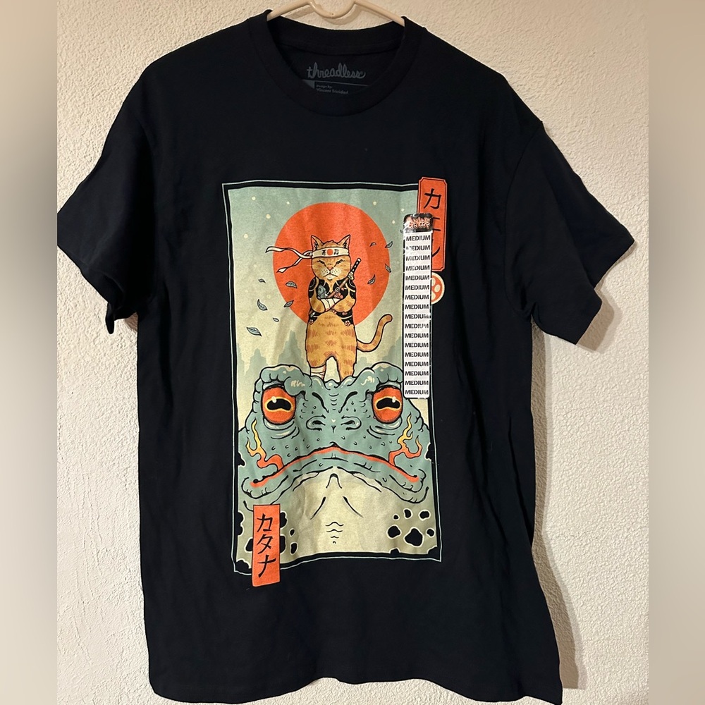 Threadless T-Shirt Black Graphic Catana And The Big Frog By Vincent Trinidad SzM